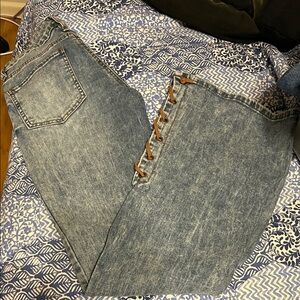 Almost Famous Blue Boot Cut Jeans with Brown Lace Detail
